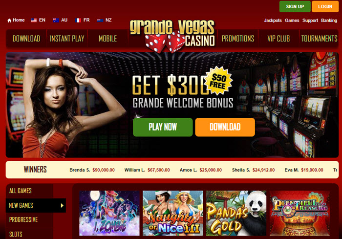 Grande Vegas Casino bonus codes